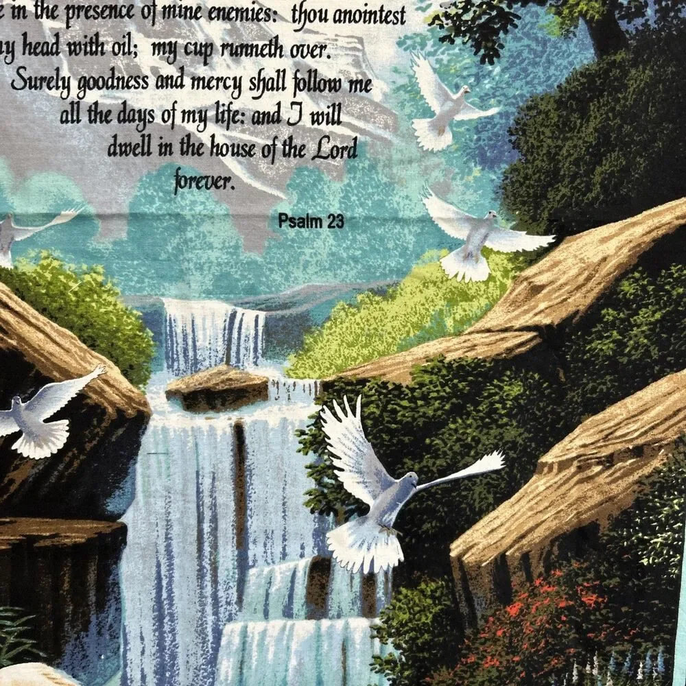 The Lord is my Shepherd Psalm 23 Religious Cotton Quilting Fabric Panel 46 X 34